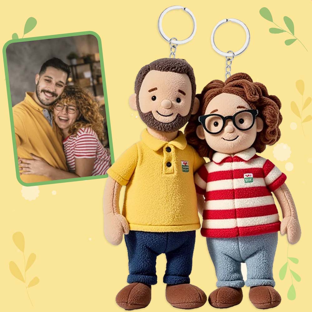 Personalisiertes Paarfoto, Familiengeschenk, Plüschpuppe Schlüsselanhänger