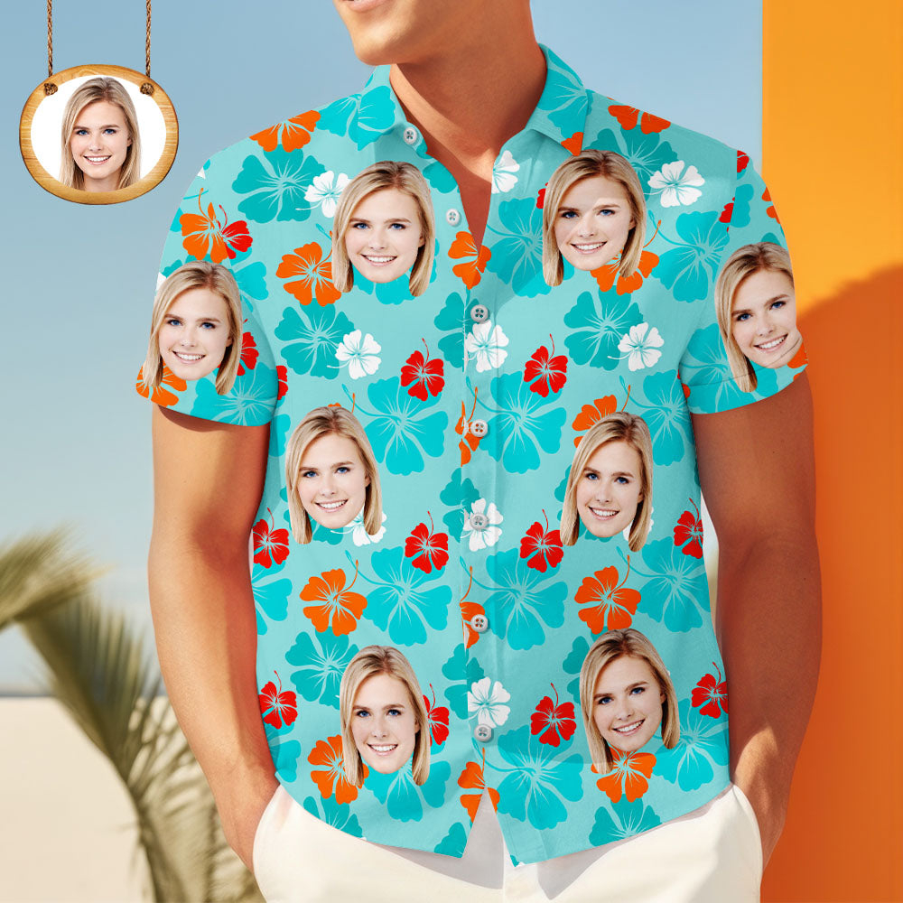 Custom Face Shirt Herren-Hawaii-Hemd mit Blattmuster für Freund oder Ehemann