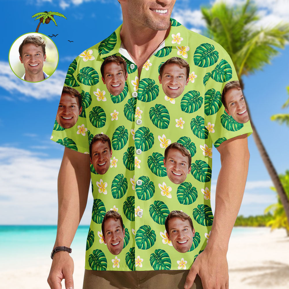 Custom Face Shirt Herren Leaf Hawaiihemd Blumen und Blätter