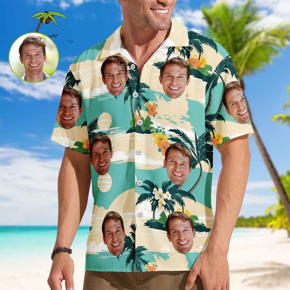 Benutzerdefinierte Gesicht Hawaiian Shirt Herren Vibe Vocation Hawaiian Shirt Bunte Palmen