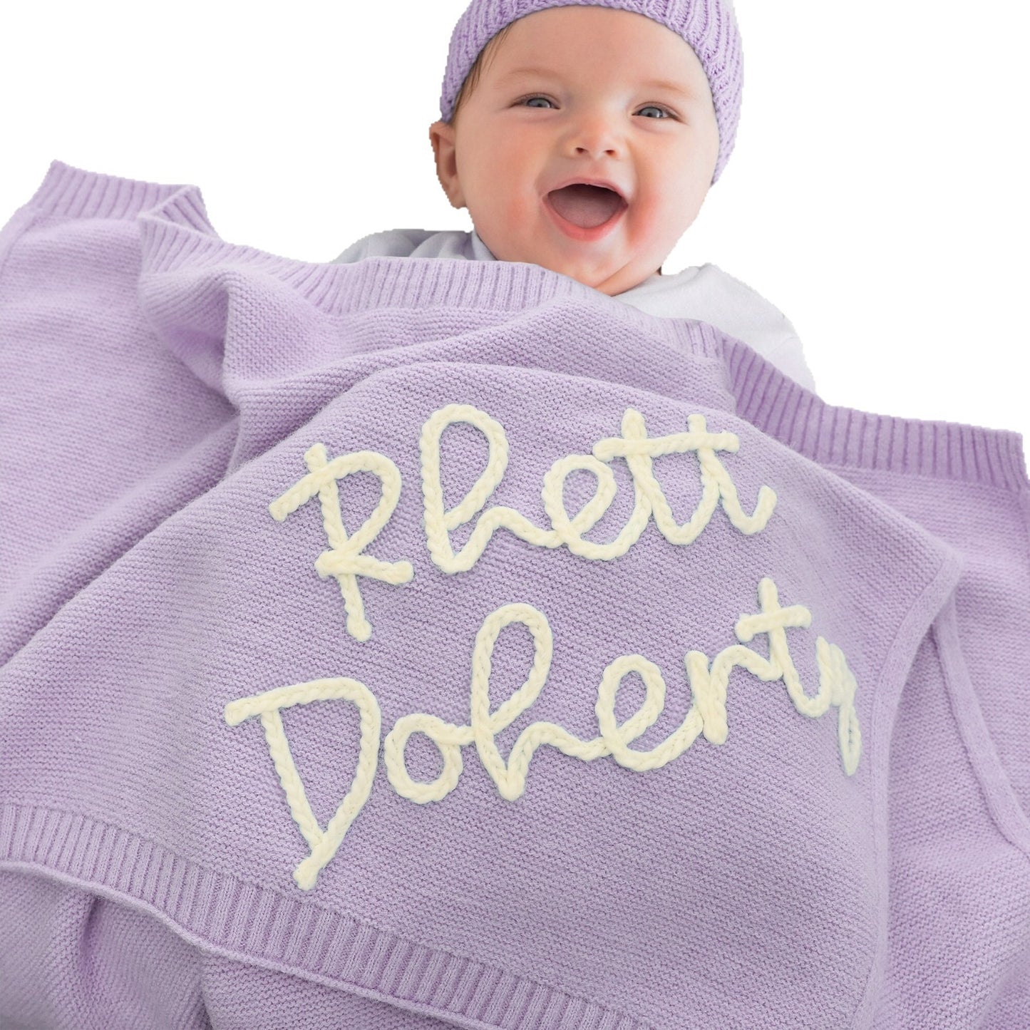 Weiche Strickdecke mit Namen - Atmungsaktive Babydecke aus Baumwolle, personalisiert & kuschelweich