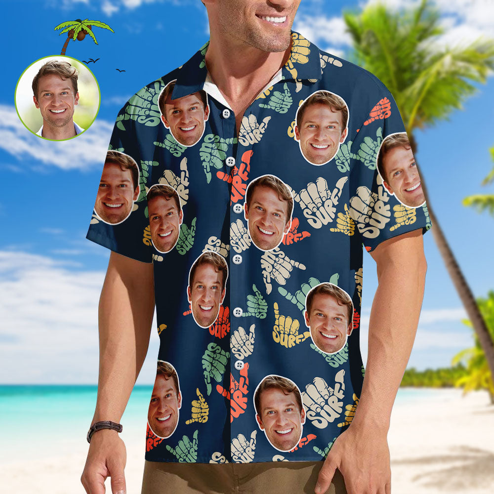 Kurzärmliges individuelles Hawaiihemd für Papa, personalisiert mit Bild, Gesicht, Foto bedruckt, Hawaiihemd, super Geste