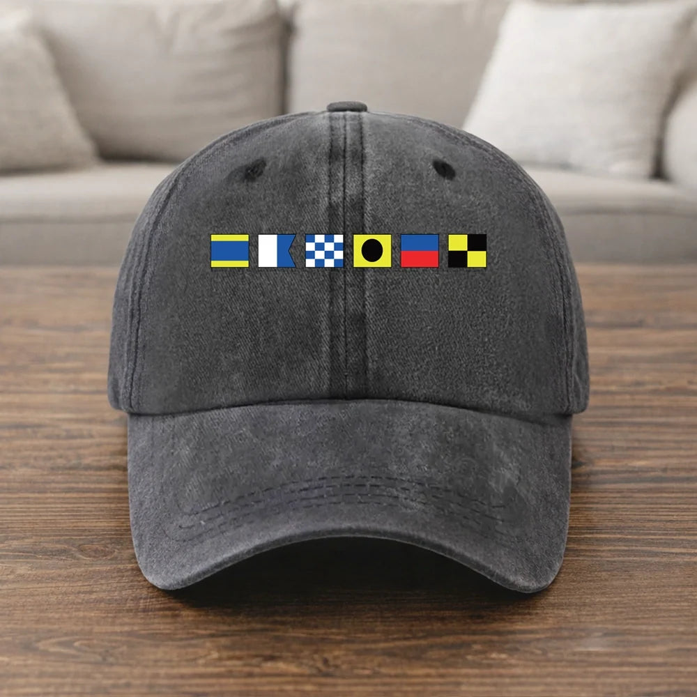 Personalisierte Baseballkappe aus gewaschenem Denim mit maritimem Flaggendesign – Vintage-Look für den Alltag und Outdoor-Aktivitäten, ein einzigartiges Geschenk für Sie oder Ihn