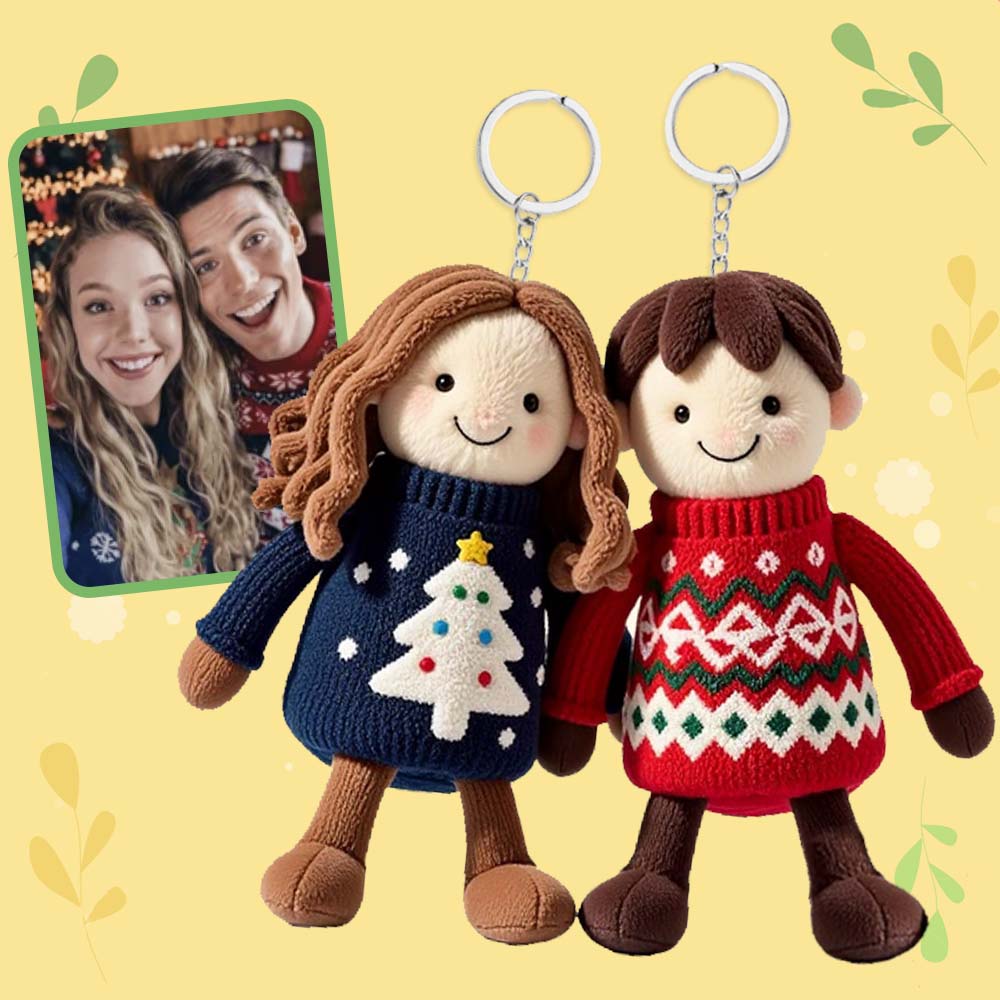 Personalisiertes Foto - Bedruckter Plüschpuppen-Schlüsselanhänger - Geschenk für Papa