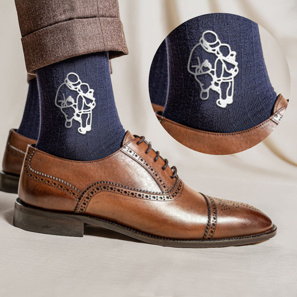 Bestickte Socken mit Vater-Sohn-Motiv, Socken mit gestickten Linienmotiven, Socken aus reiner Baumwolle, Socken mit Vater-Sohn-Fotomotiv, bedeutungsvolle Socken als Geschenk, dünne Baumwollsocken mit vertikalem Muster