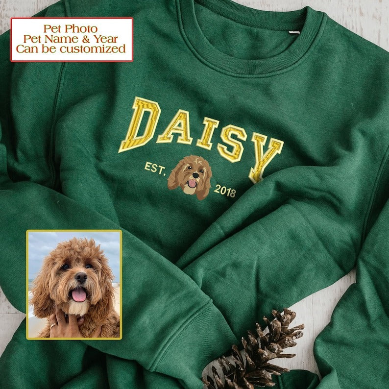Individuell besticktes Personalisiertes besticktes Sweatshirt mit Haustiernamen, individuelles Hundegesicht, Kapuzenpullover, Geschenk für Haustierliebhaber