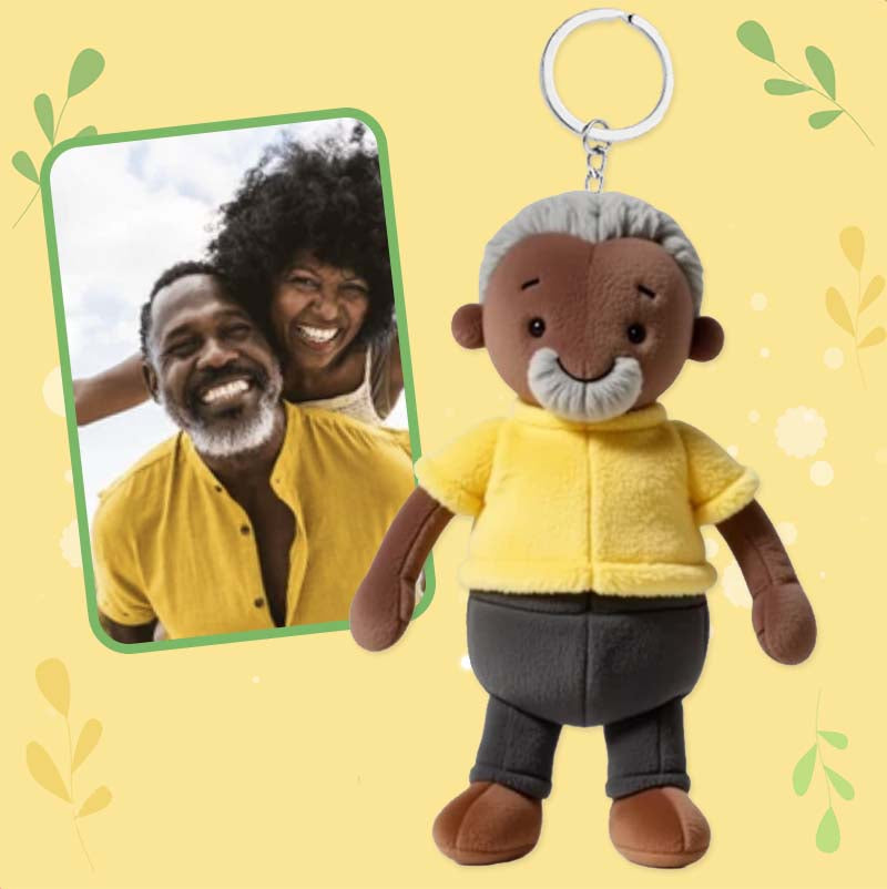 Personalisierter Schlüsselanhänger mit Familienfoto-Plüschpuppe, Puppe mit individuellem Gesicht – wertvolles Geschenk für Papa