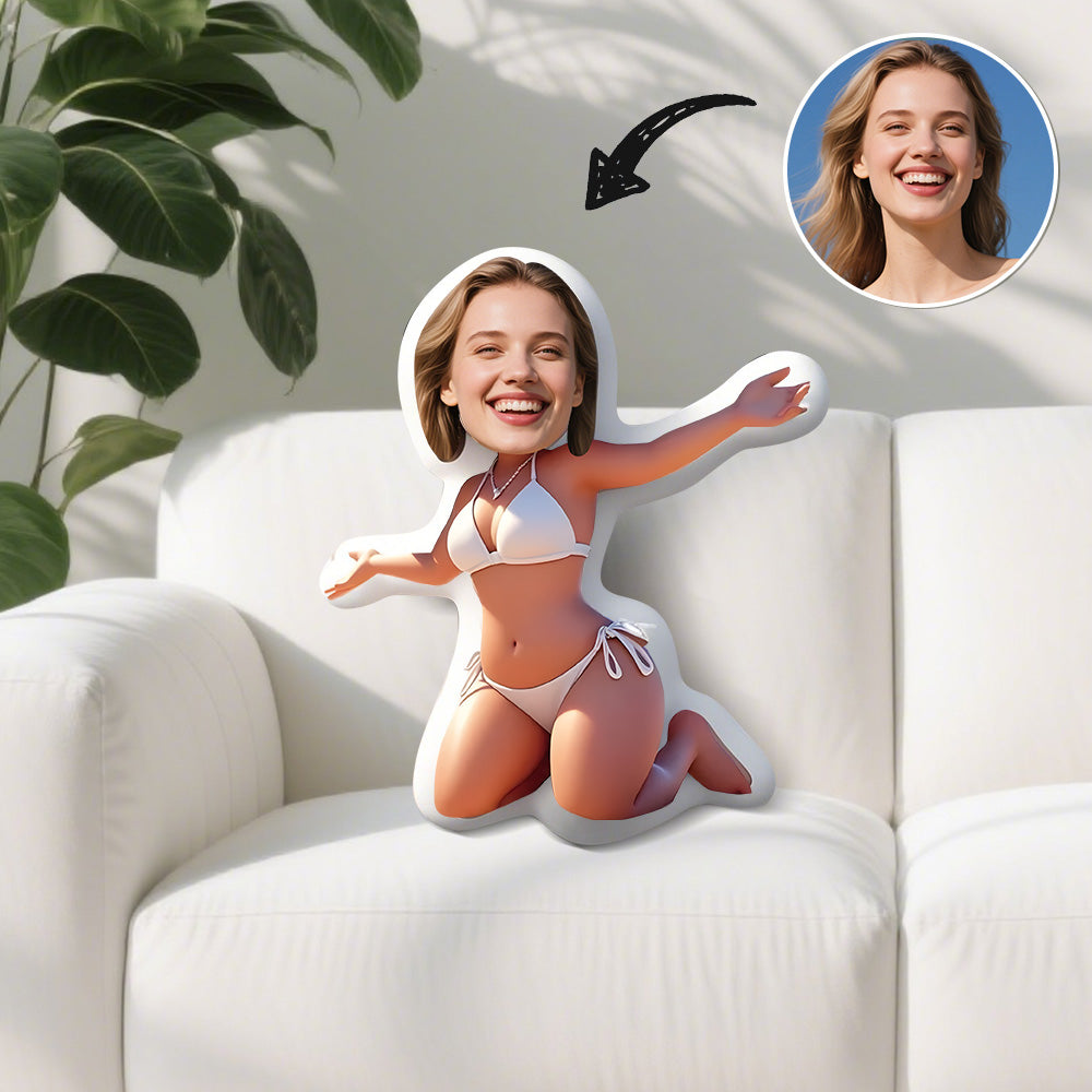 Personalisierbares 3D-Bikini-Mädchen-Foto Kissen, personalisiertes Gesichtskissen, einzigartiges Geschenk für Ihre Lieben, Jubiläums- und Urlaubsgeschenk, Strickstoff Polypropylen, Mischfarbe