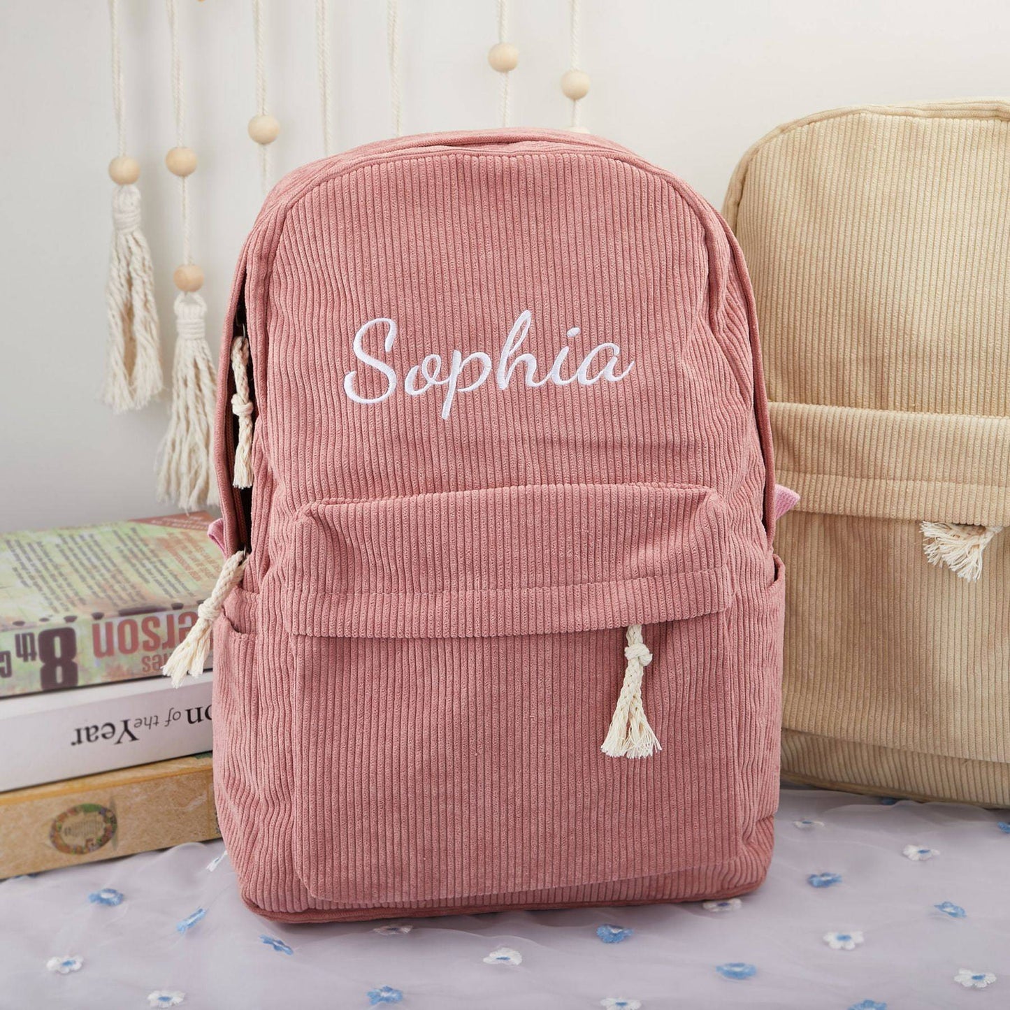 Rucksack aus Weichem Cord für Kinder – Mit personalisiertem Namenszug