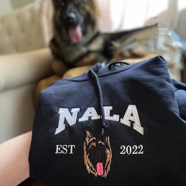 Individuell besticktes Personalisiertes besticktes Sweatshirt mit Haustiernamen, individuelles Hundegesicht, Kapuzenpullover, Geschenk für Haustierliebhaber