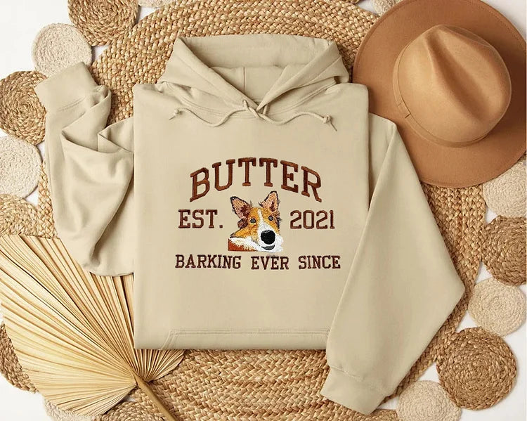 Individuell besticktes Personalisiertes besticktes Sweatshirt mit Haustiernamen, individuelles Hundegesicht, Kapuzenpullover, Geschenk für Haustierliebhaber