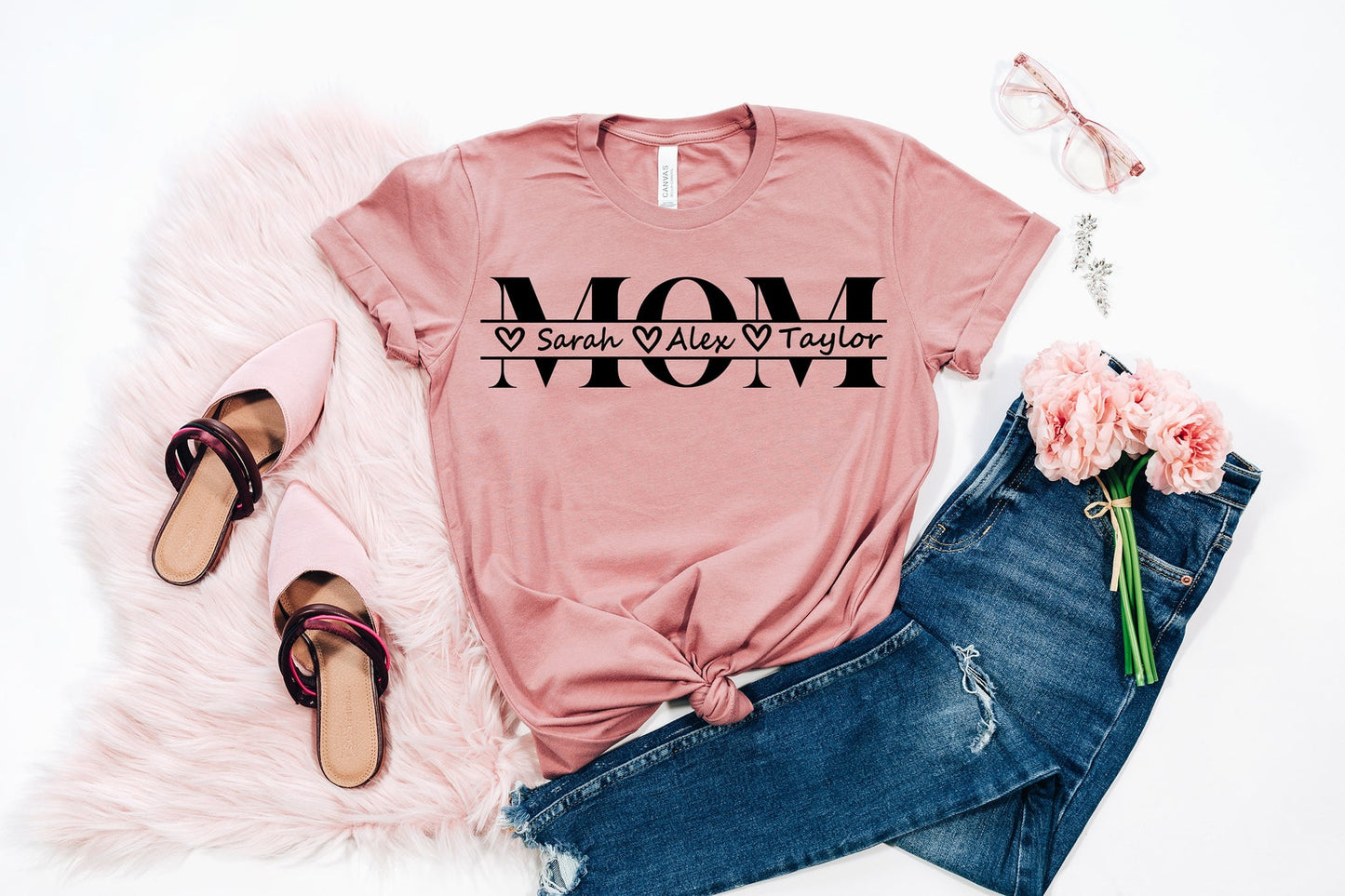 Personalisiertes Mama Sweatshirt mit Kindernamen, Personalisierter Mama Pullover Minimalistisches Mama Geschenk für Mutter, Mama Geschenk für Sie T-Shirt