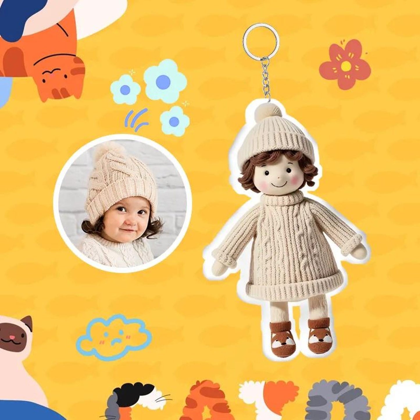 Personalisierter 3D-Plüschpuppen-Schlüsselanhänger/Kissen mit Babyfoto