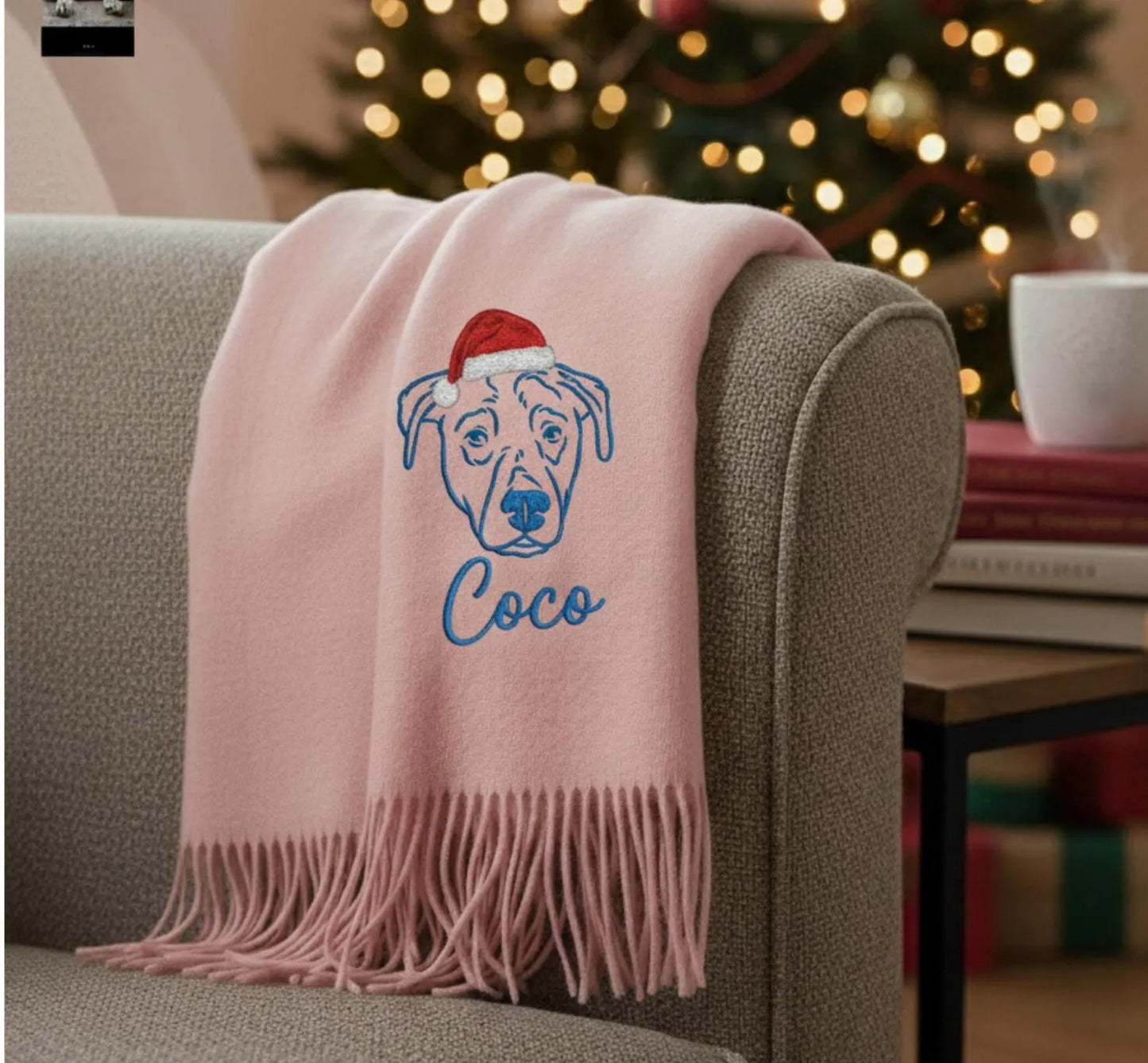 Haustierporträt auf Wollschal – Individuell bestickter Schal mit Namen und Motiv