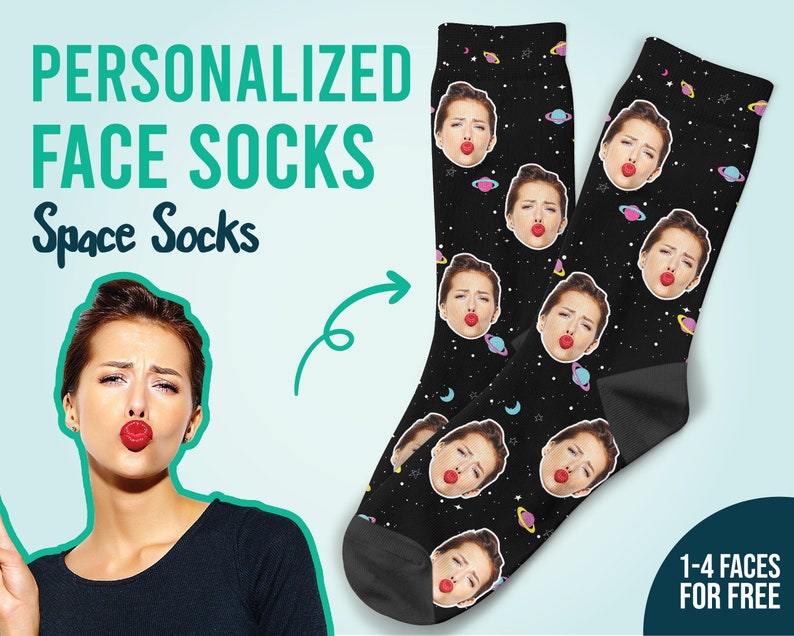 Benutzerdefinierte Gesichtssocken, Weltraumsocken, Galaxy-Socken, personalisiert