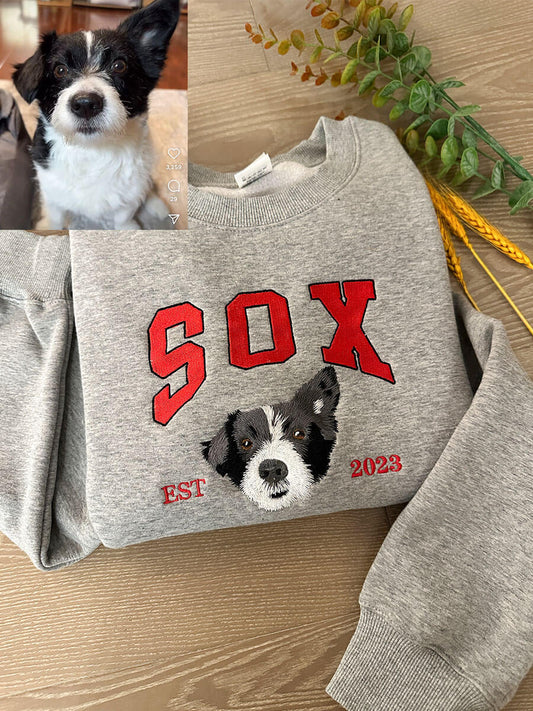 Individuell besticktes Benutzerdefiniertes besticktes Haustier-Sweatshirt, bestickte Haustier-Gesichts- und Namens-Sweatshirts