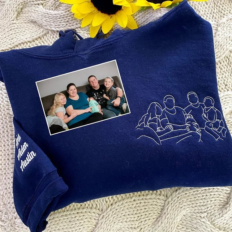 Personalisiertes, besticktes Sweatshirt zum Muttertag | Foto in Stickerei verwandeln – Einzigartiges Geschenk für Mama