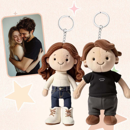 Personalisierter Schlüsselanhänger mit Pärchenfoto, Familiengeschenk, Plüschpuppe