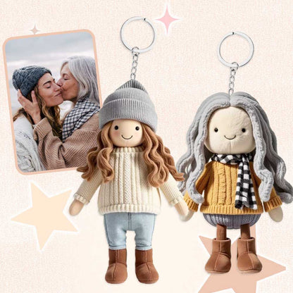 Personalisierter Foto-Schlüsselanhänger mit bedruckter Plüschpuppe – Das ideale Geschenk für Mama