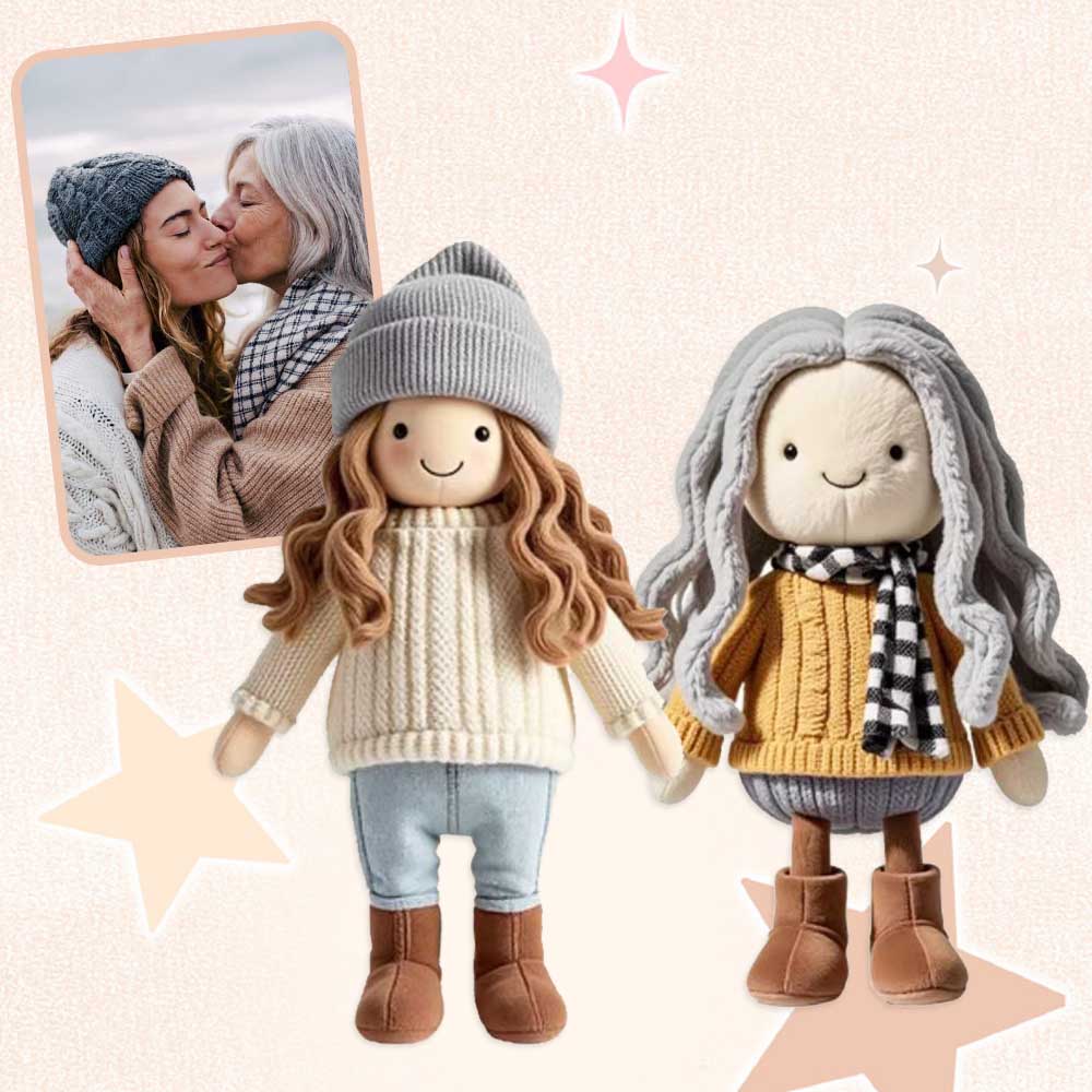 Personalisierter Schlüsselanhänger mit Familienfoto-Plüschpuppe – Weihnachtsgeschenk