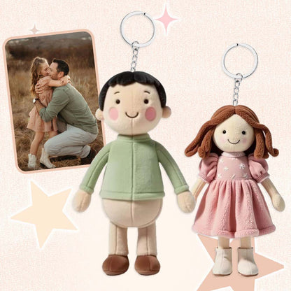 Personalisierter Plüschtier-Schlüsselanhänger mit Familienfoto, individuell gestaltetes Puppengesicht – ein wertvolles Geschenk für Papa