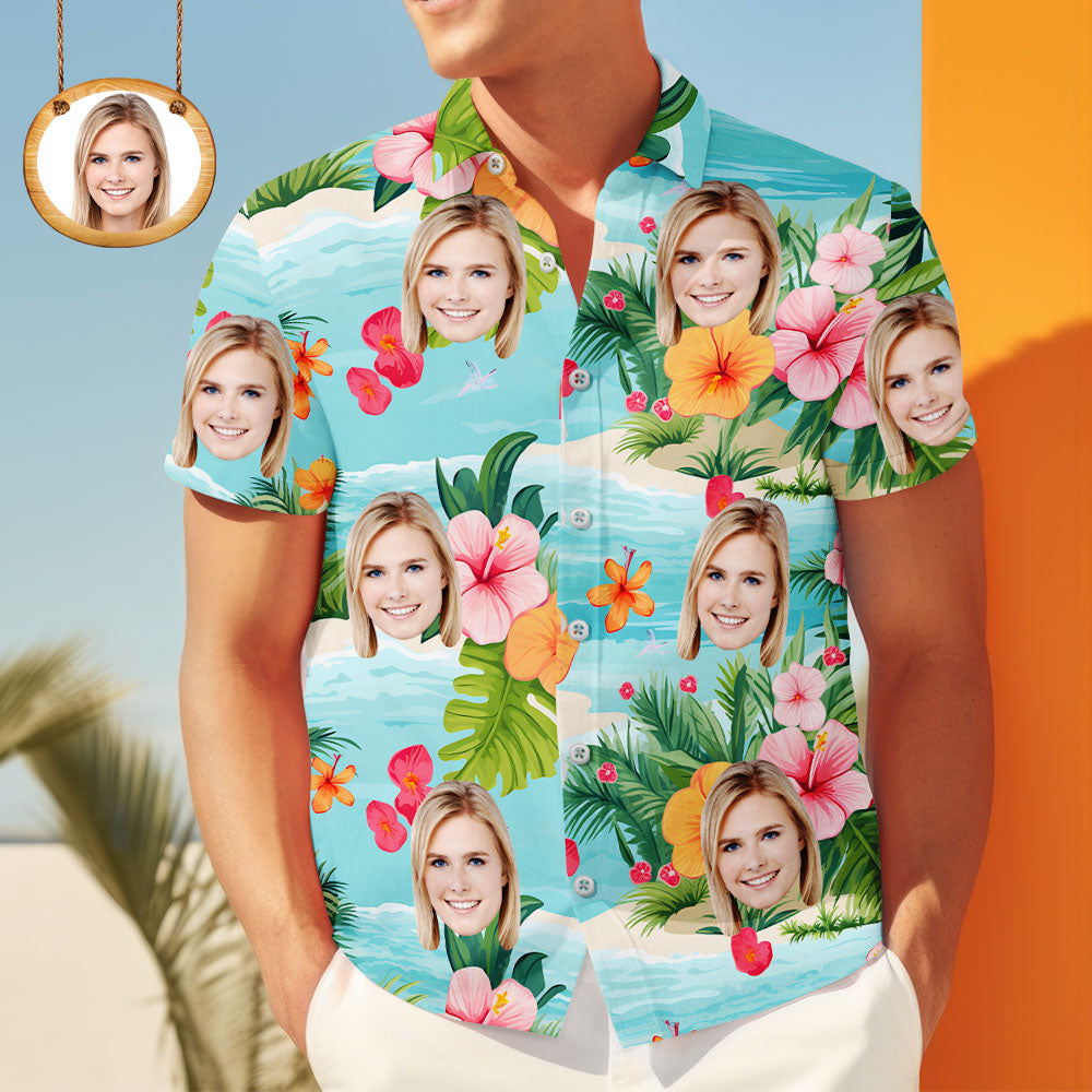 Custom Face Shirt Herren Blatt Hawaiihemd Farbige Blumen