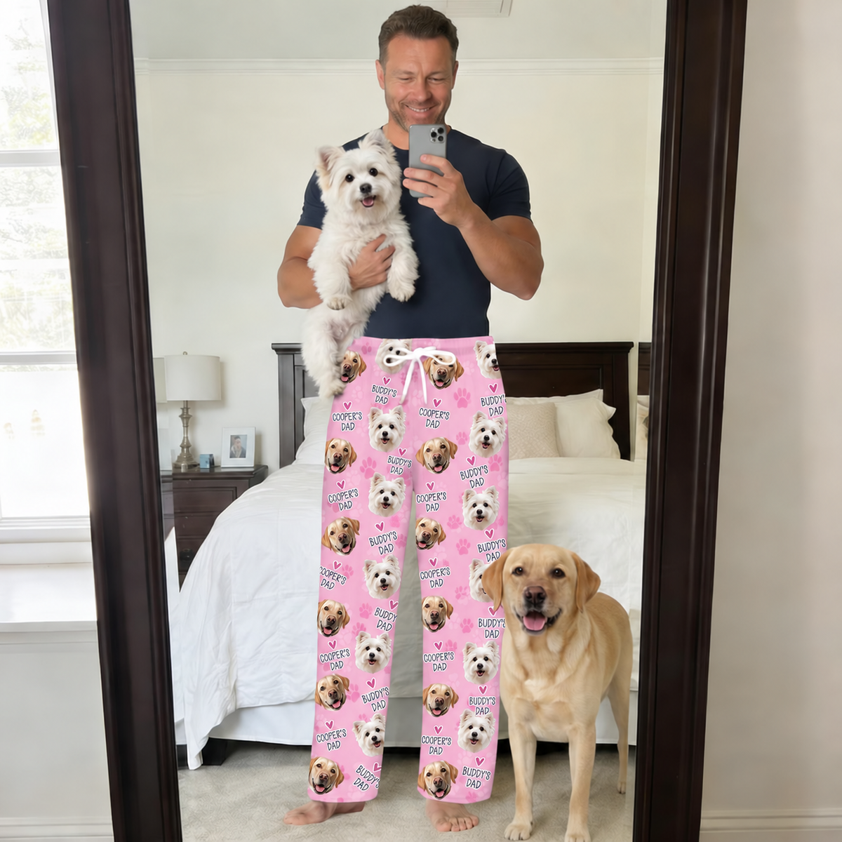 Schlafanzughose mit individuellem Haustier-Gesicht, personalisierte Pyjamahose mit Hunde- oder Katzenfoto, Geschenk für Papa oder Ehemann