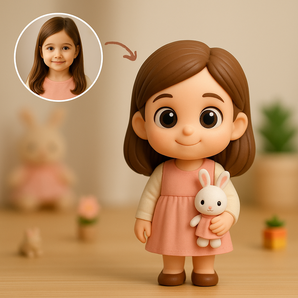 Personalisierte 3D-Actionfigur aus Foto – Niedliche Mädchenfigur | Individuelles 3D-Minifigur-Geschenk für Kinder