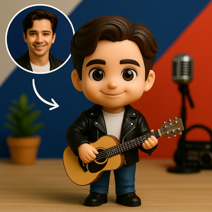 Personalisierte 3D-Actionfigur vom Foto – Musiker Mini-Figur, individuelles 3D-Geschenk für Musikliebhaber