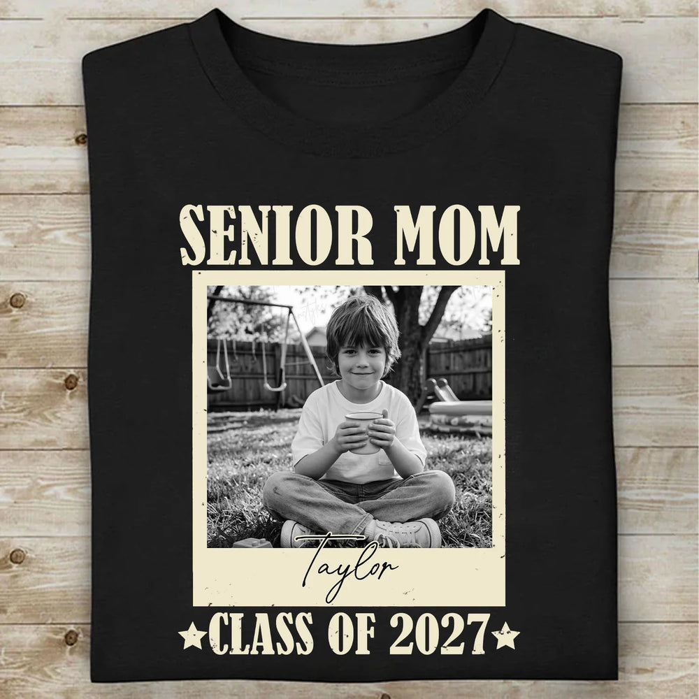 Personalisiertes T-Shirt für Mütter von Schulabgängern (Jahrgang 2027), T-Shirt mit individuellem Foto für den Abschlussjahrgang 2027, Geschenk zum Schulabschluss