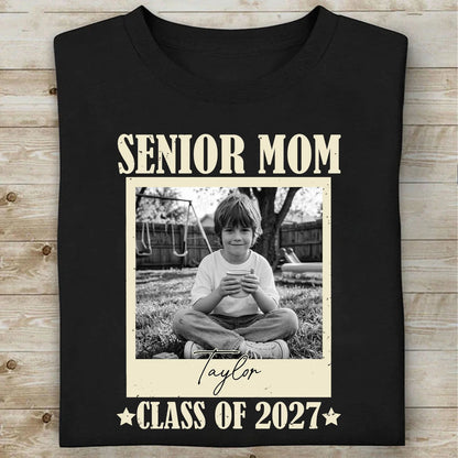 Personalisiertes T-Shirt für Mütter von Schulabgängern (Jahrgang 2027), T-Shirt mit individuellem Foto für den Abschlussjahrgang 2027, Geschenk zum Schulabschluss