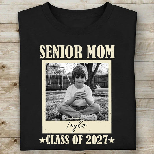 Personalisiertes T-Shirt für Mütter von Schulabgängern (Jahrgang 2027), T-Shirt mit individuellem Foto für den Abschlussjahrgang 2027, Geschenk zum Schulabschluss