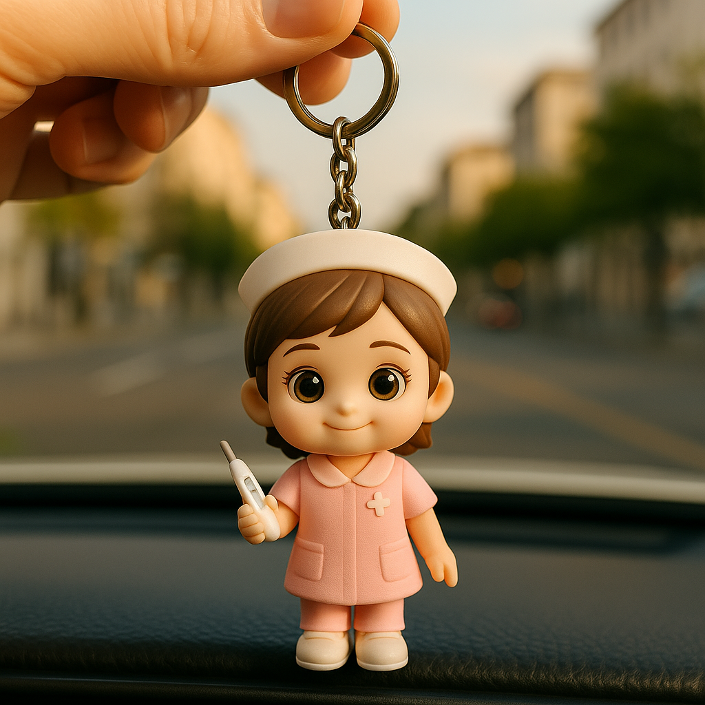 Personalisierter 3D-Schlüsselanhänger Krankenschwester – Mini-Figur als Geschenk für Pflegekräfte