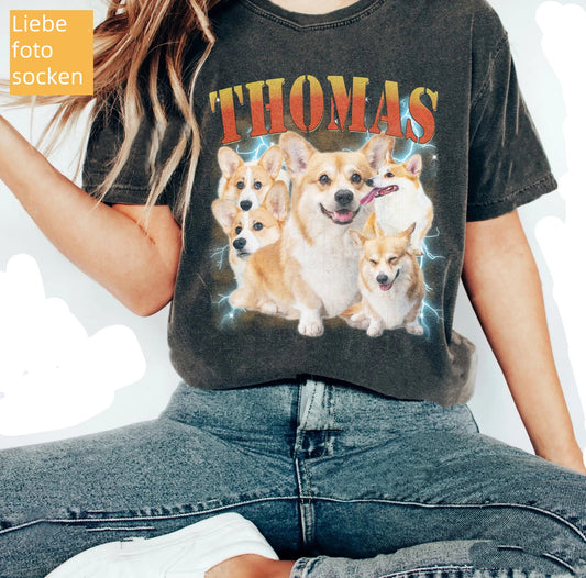 Personalisiertes Hunde-T-Shirt in Komfortfarben, Retro-Hunde-Shirt, personalisiertes Haustier-Shirt, 90er-Jahre-Shirt, Damen-T-Shirt