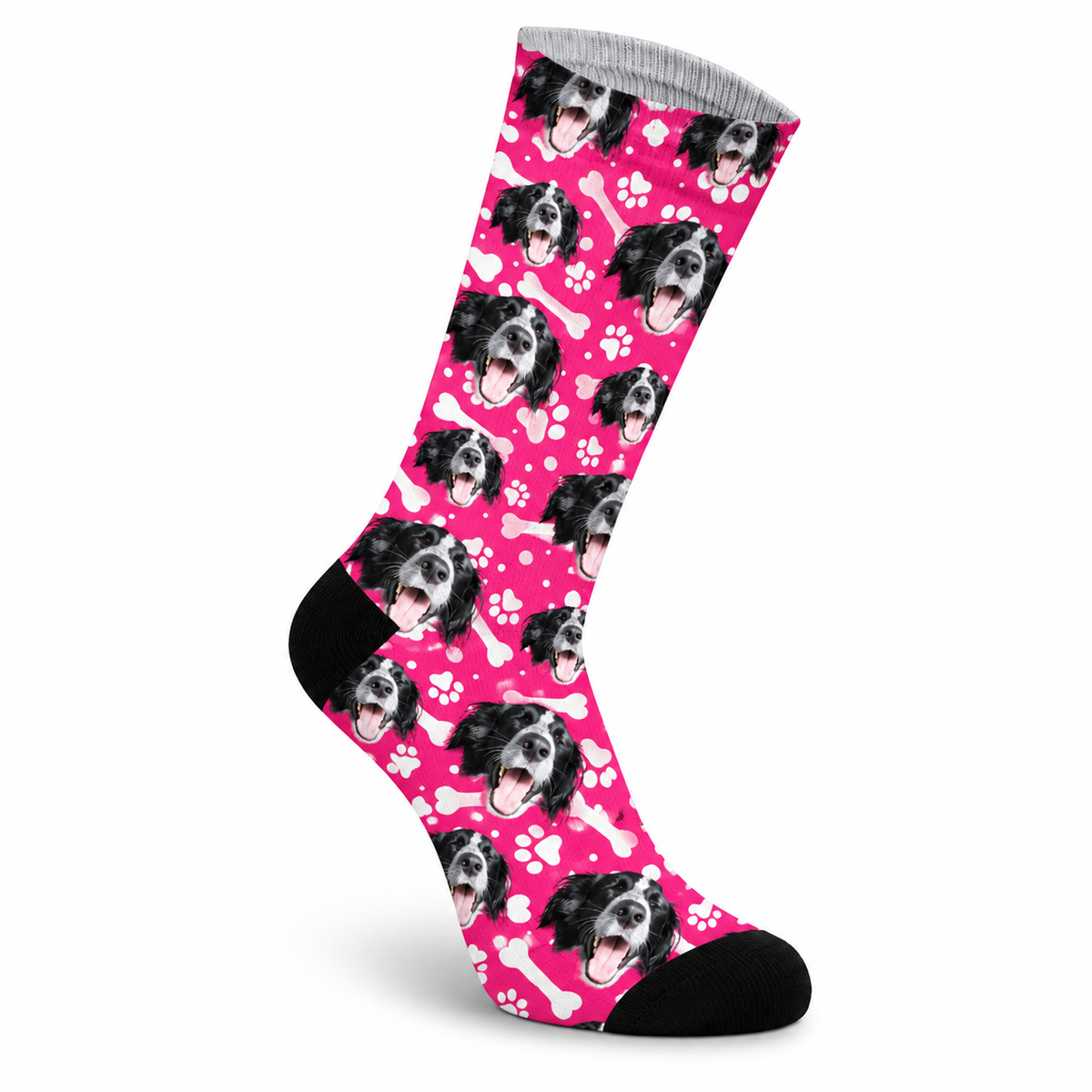 Personalisierte Socken mit dem Gesicht des eigenen Haustiers sind ein tolles Geschenk für jeden Hunde- oder Katzenbesitzer – in verschiedenen Farben erhältlich.