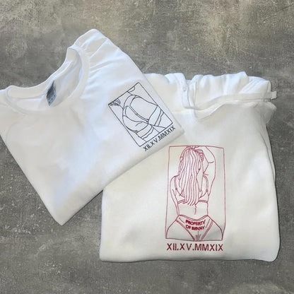Bestickter Jubiläumshoodie – Personalisiertes romantisches Geschenk für Paare