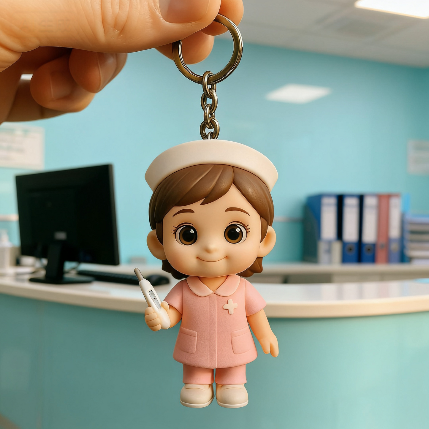 Personalisierter 3D-Schlüsselanhänger Krankenschwester – Mini-Figur als Geschenk für Pflegekräfte