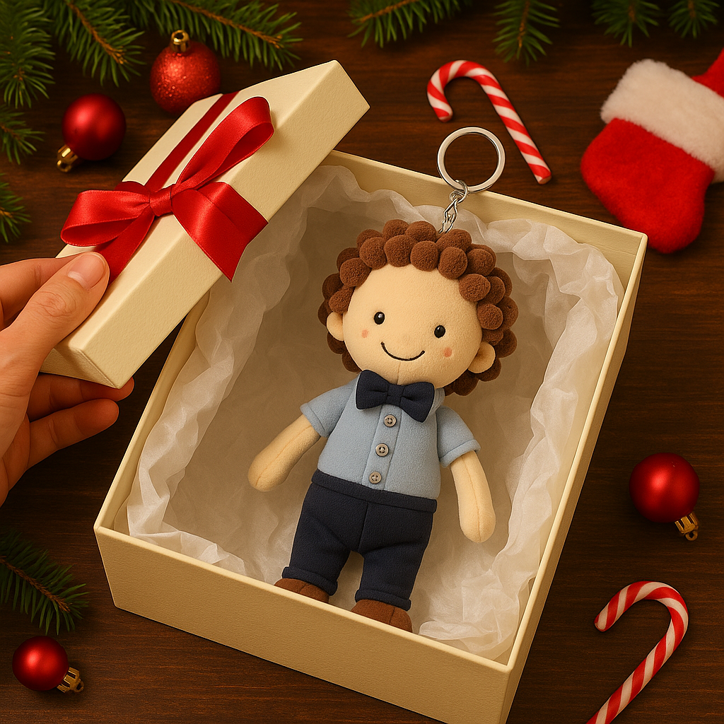 Personalisierter Plüschpuppen-Schlüsselanhänger mit Fotodruck – Einzigartige Weihnachtsgeschenke
