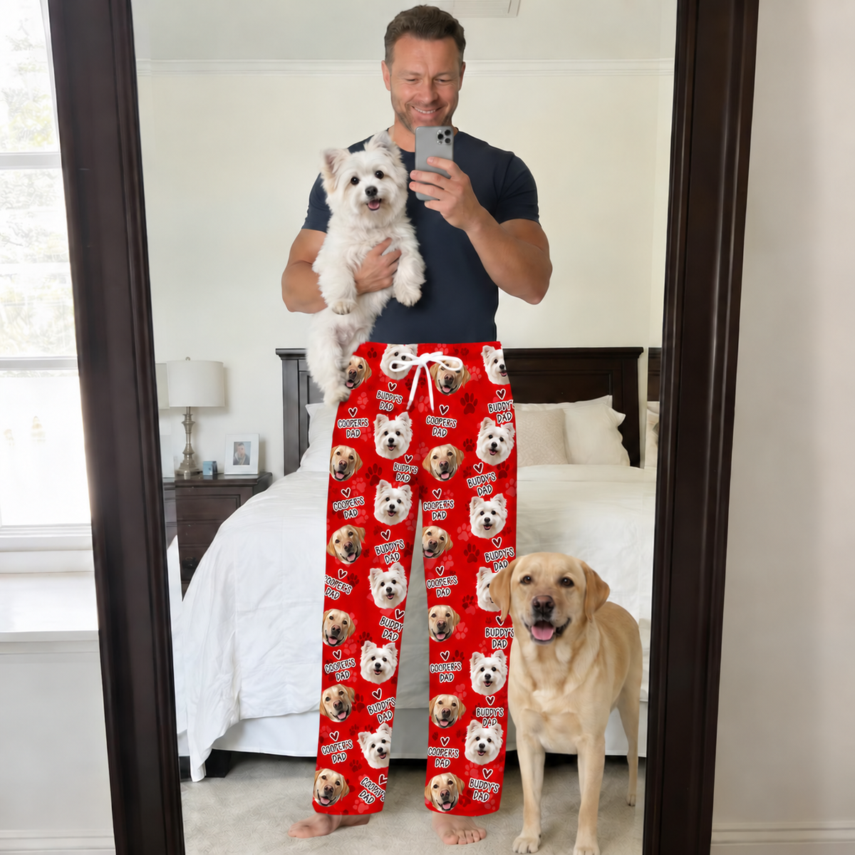 Schlafanzughose mit individuellem Haustier-Gesicht, personalisierte Pyjamahose mit Hunde- oder Katzenfoto, Geschenk für Papa oder Ehemann