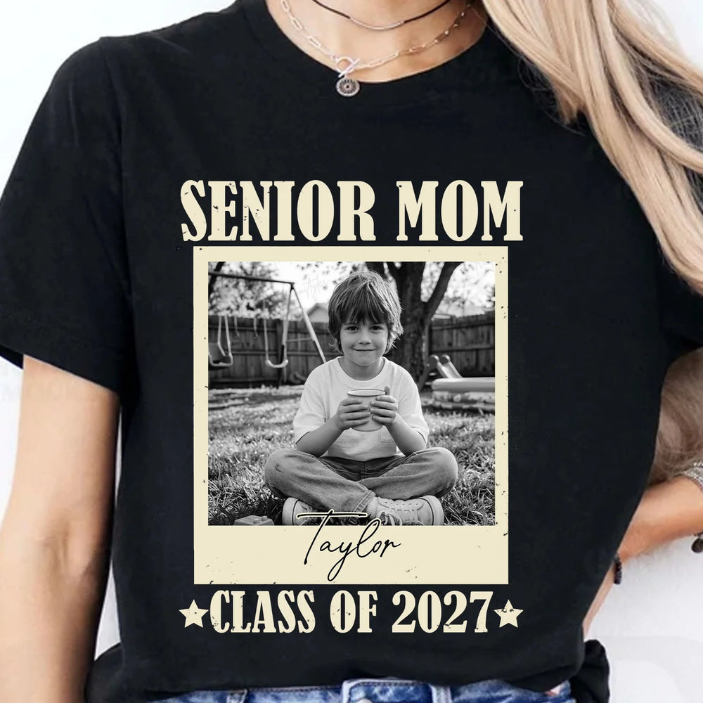 Personalisiertes T-Shirt für Mütter von Schulabgängern (Jahrgang 2027), T-Shirt mit individuellem Foto für den Abschlussjahrgang 2027, Geschenk zum Schulabschluss