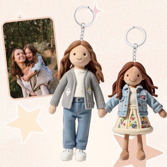 Personalisierter Schlüsselanhänger mit Familienfoto-Plüschpuppe – Weihnachtsgeschenk