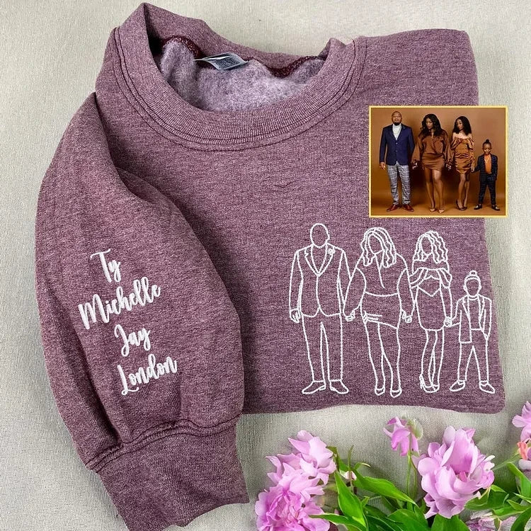Personalisiertes, besticktes Sweatshirt zum Muttertag | Foto in Stickerei verwandeln – Einzigartiges Geschenk für Mama