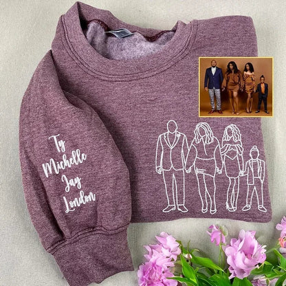 Personalisiertes, besticktes Sweatshirt zum Muttertag | Foto in Stickerei verwandeln – Einzigartiges Geschenk für Mama