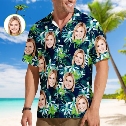 Benutzerdefinierte Gesichtshemden Herren-Hawaii-Hemden Personalisierte Fotos Blatt-T-Shirts