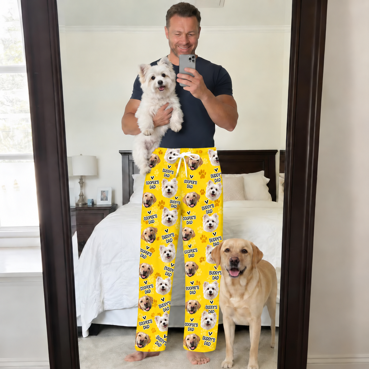Schlafanzughose mit individuellem Haustier-Gesicht, personalisierte Pyjamahose mit Hunde- oder Katzenfoto, Geschenk für Papa oder Ehemann