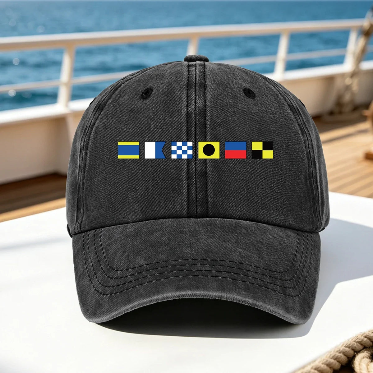 Personalisierte Baseballkappe aus gewaschenem Denim mit maritimem Flaggendesign – Vintage-Look für den Alltag und Outdoor-Aktivitäten, ein einzigartiges Geschenk für Sie oder Ihn