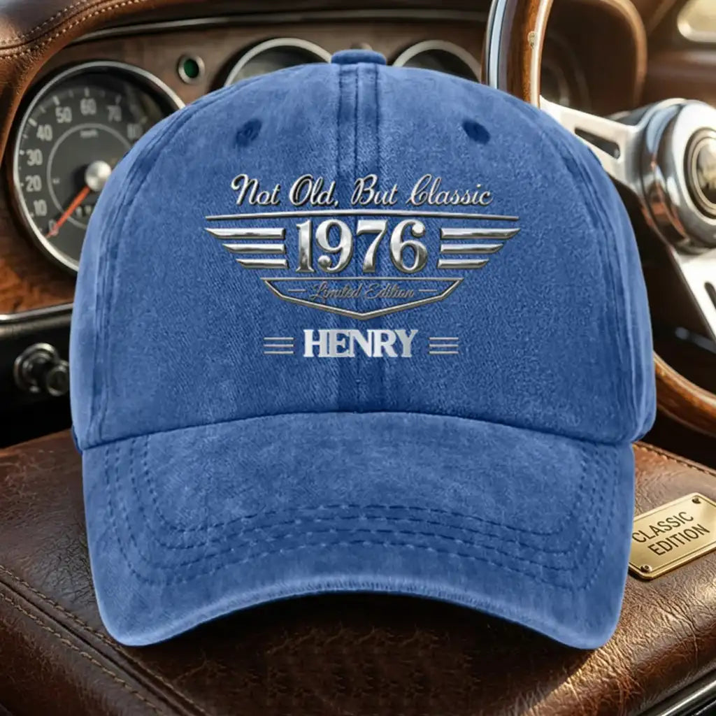 Personalisierte Baseballkappe aus gewaschenem Denim – nicht alt, sondern ein Klassiker; ein einzigartiges, kreatives Geschenk für den Ehemann