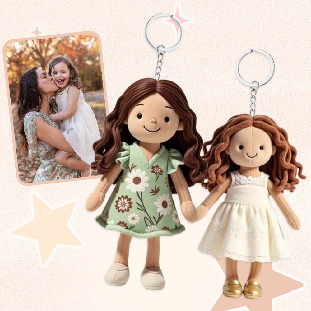 Personalisierter Foto-Plüschpuppen-Schlüsselanhänger – Weihnachtsgeschenk für Papa