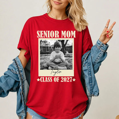 Personalisiertes T-Shirt für Mütter von Schulabgängern (Jahrgang 2027), T-Shirt mit individuellem Foto für den Abschlussjahrgang 2027, Geschenk zum Schulabschluss
