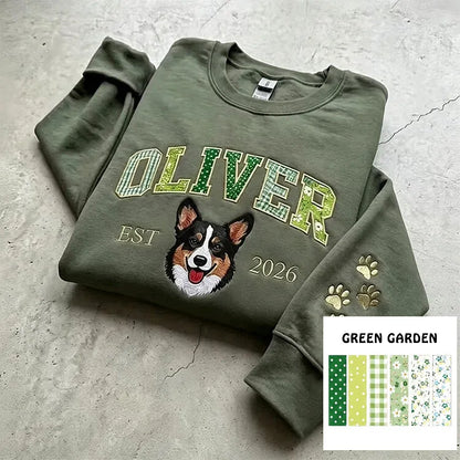 Sweatshirt, Hoodie oder T-Shirt mit individuellem Haustier-Porträt als Patchwork-Applikation und Stickerei